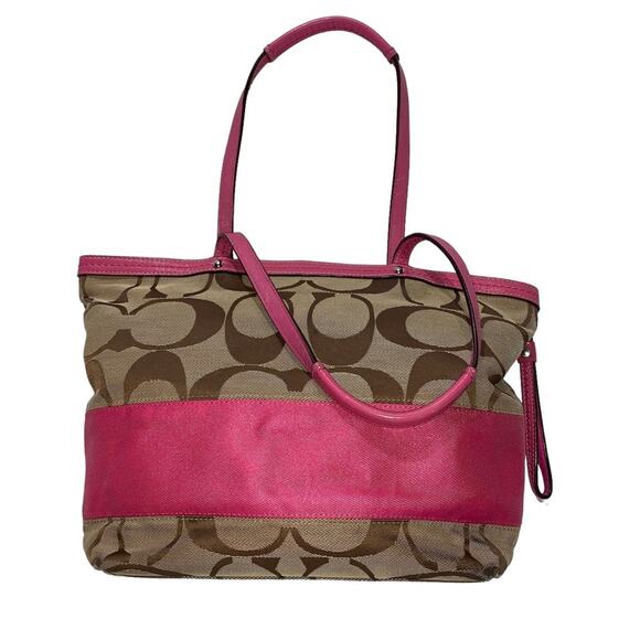 COACH - Signature Classic Canvas pink Stripe small Tote bag/shoulder bag - Picture 2 of 9